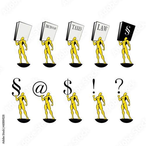 Gold statue award with books and symbols
