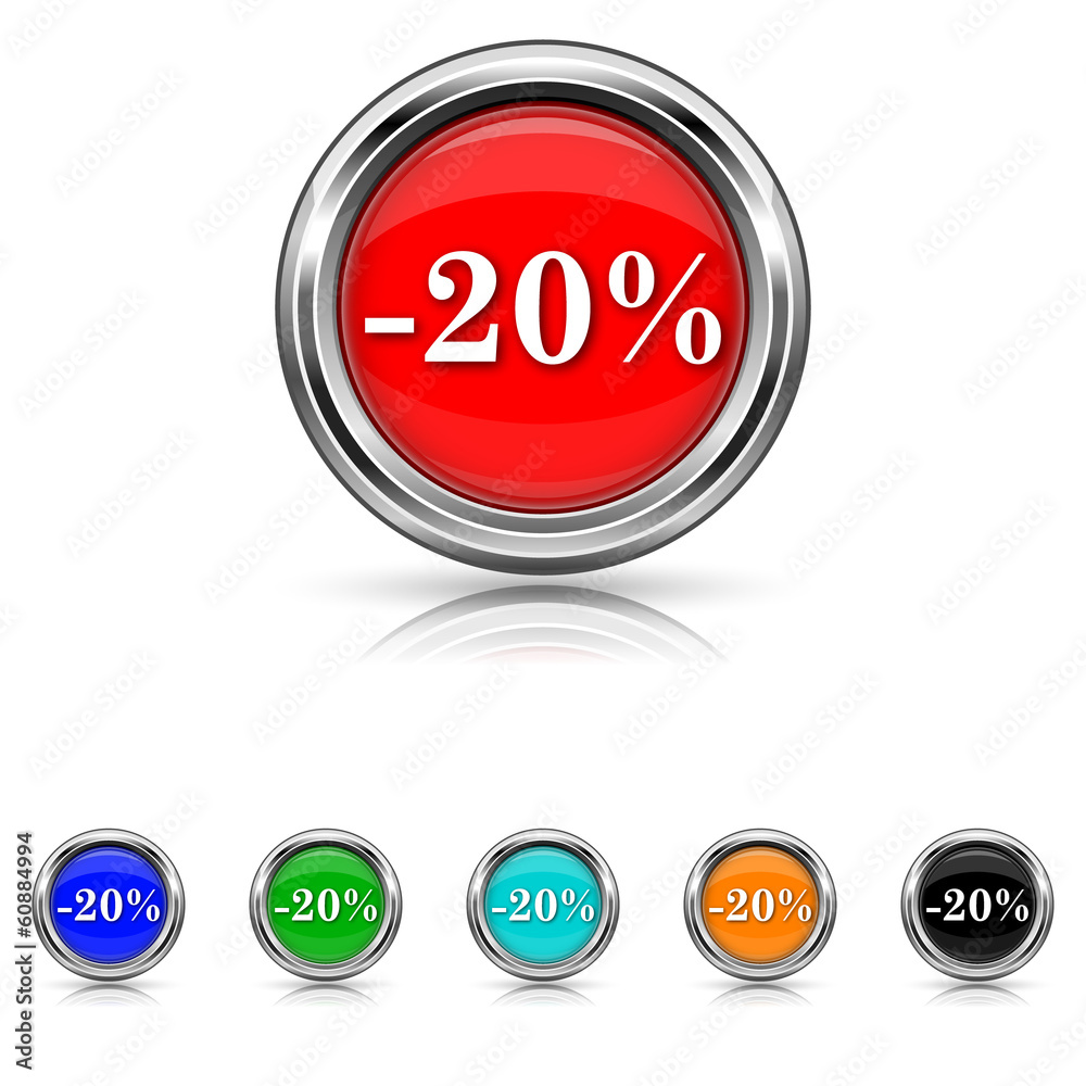 20 percent discount icon - six colours set 20 percent discount icon - six colours set