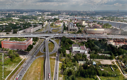 Road transport interchange before cable-stayed bridge  entrance