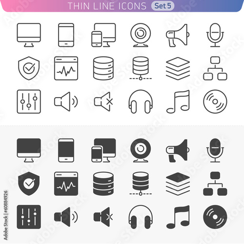 Computer and media set. Trendy line icons for web and mobile. No