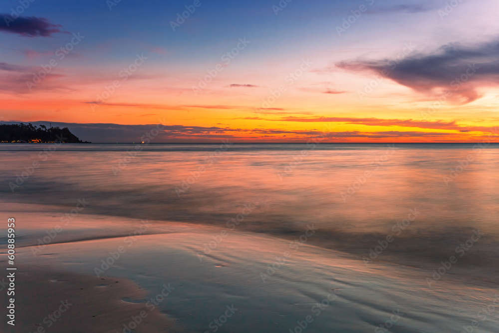 Tropical beach at sunset.