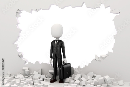 3d man businessman going tgrough a wall photo