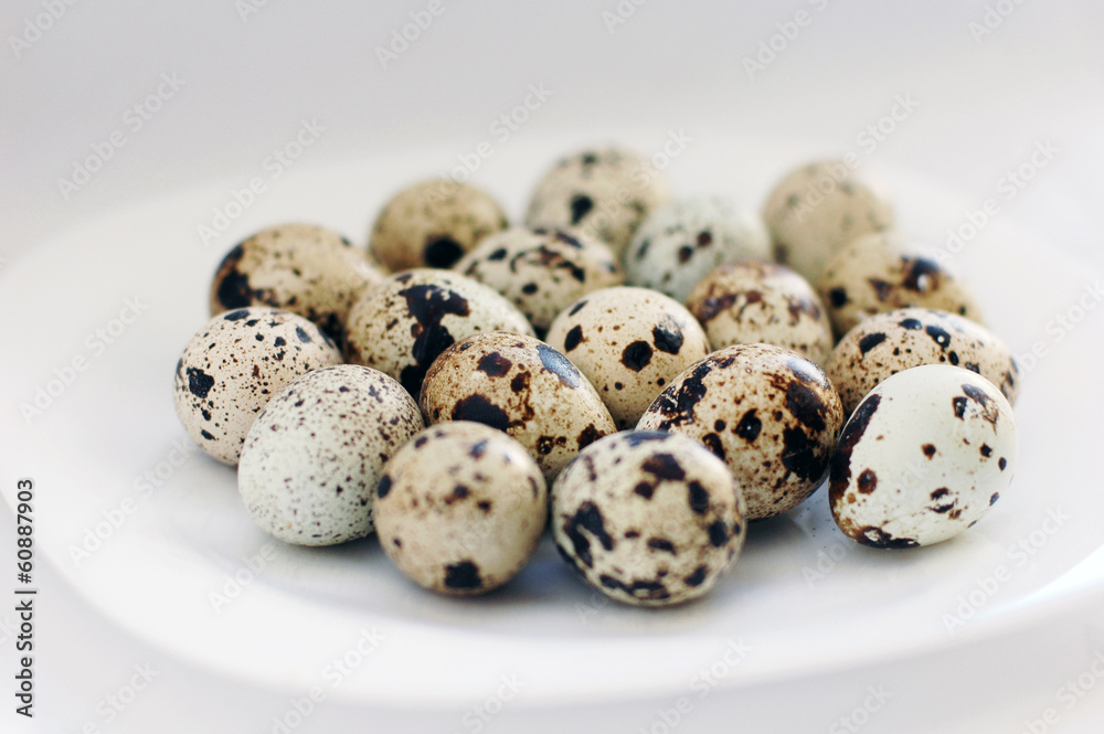 Quail eggs on a white plate