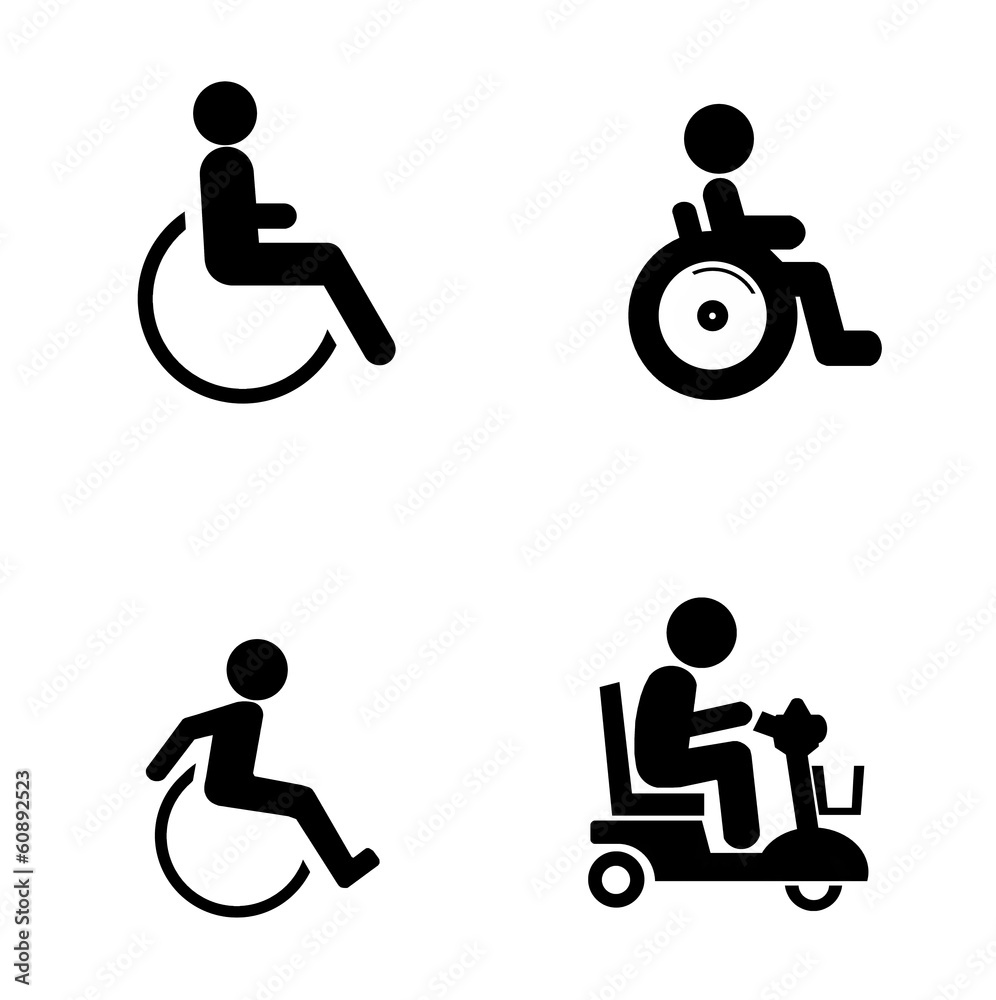 Fototapeta premium Fauteuils roulants en 4 icônes
