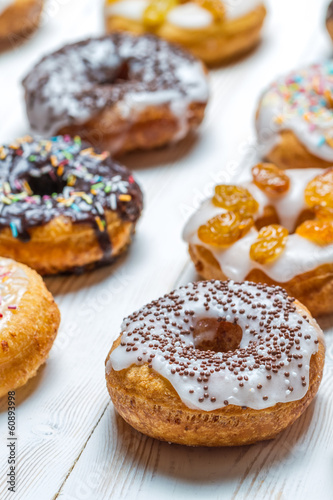 Group of colored glazed donuts