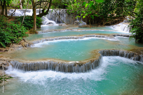 waterfall in deep forest in Luang Prabang, Lao