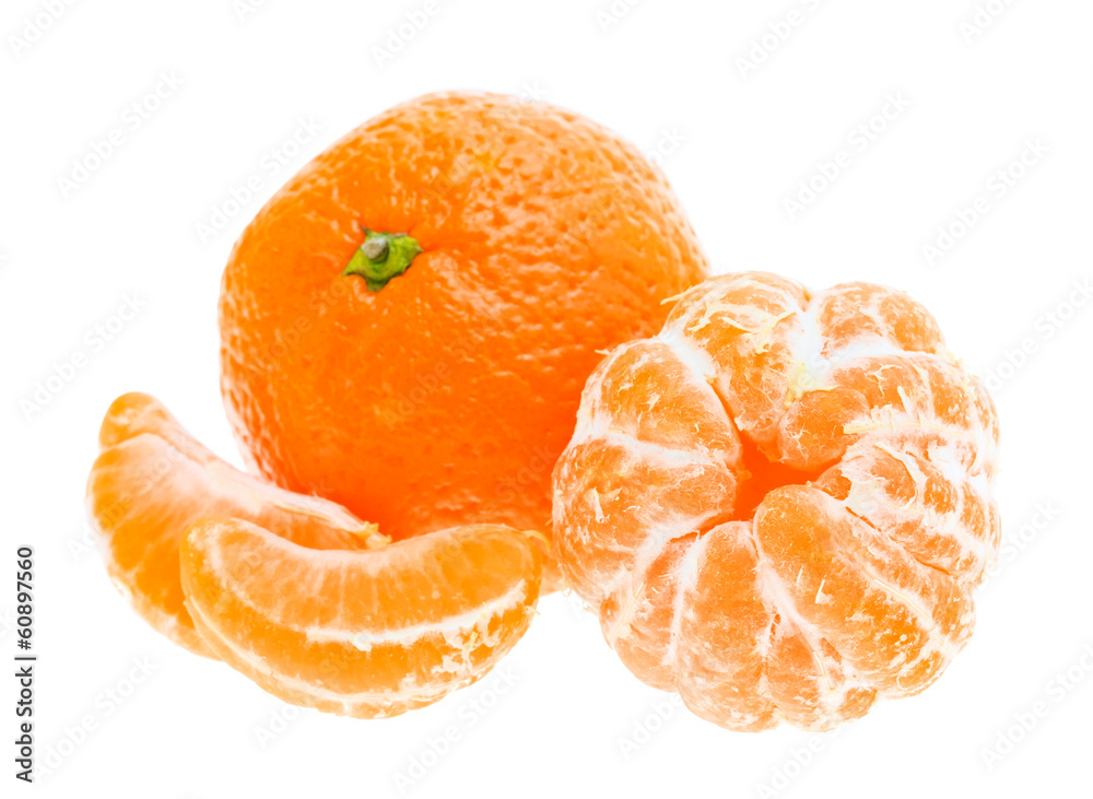 Peeled mandarin tangerine orange fruit isolated on white backgro Peeled mandarin tangerine orange fruit isolated on white backgro
