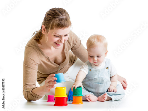 kid girl and mother play to...
