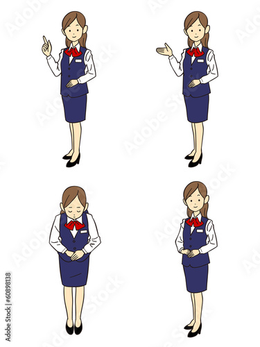 紺色の制服の女性社員　四種類のポーズと仕草