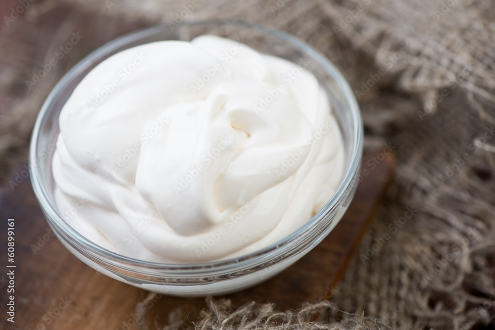 Homemade sour cream, close-up Homemade sour cream, close-up