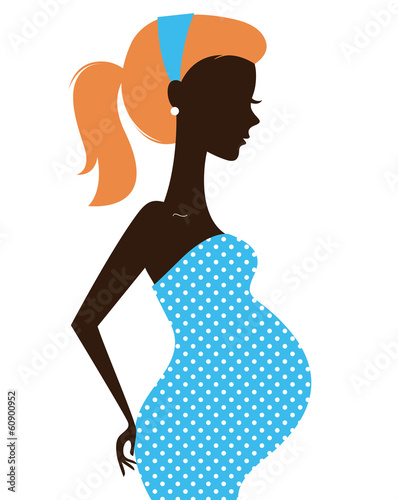 Beautiful pregnant woman silhouette isolated on white