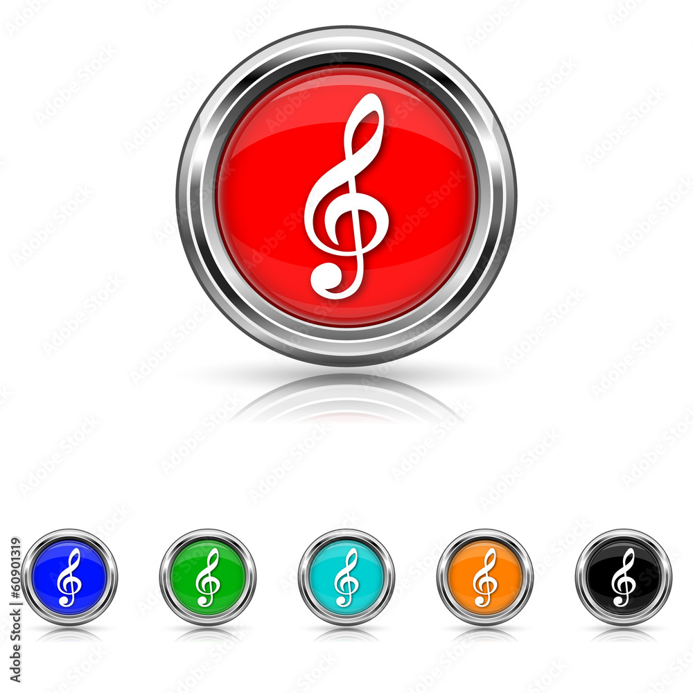 Musical note icon - six colours set Musical note icon - six colours set