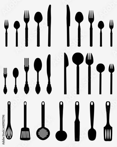 Black silhouettes of kitchen accessories, vector
