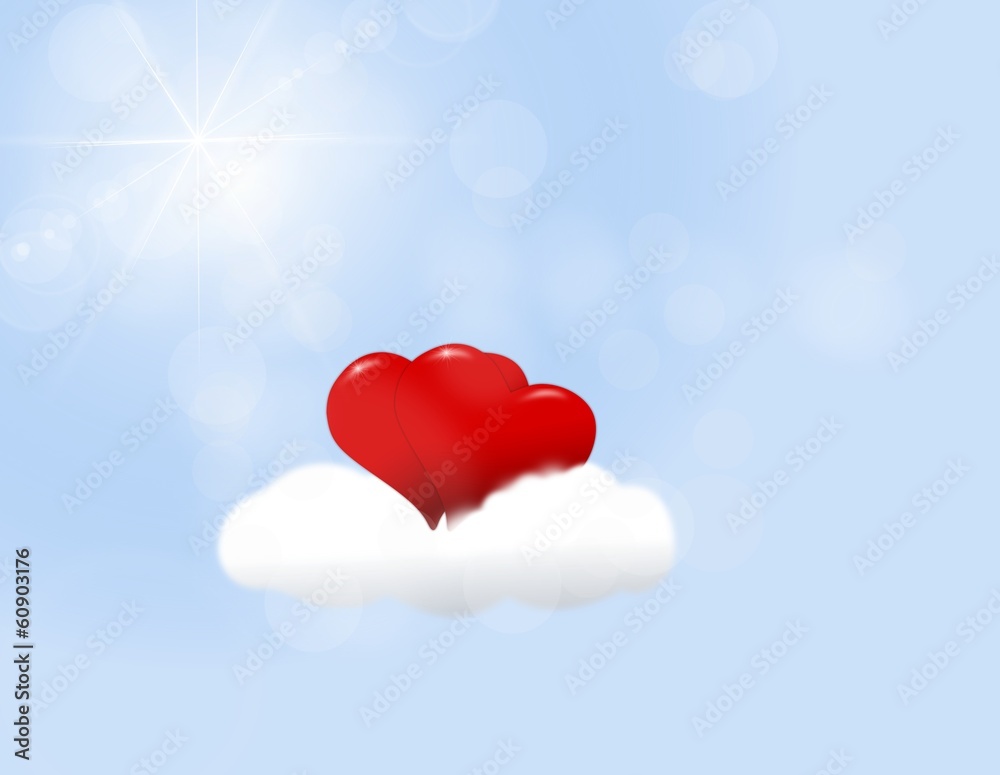 Couple of hearts on a cloud for a Valentine's Day isolated