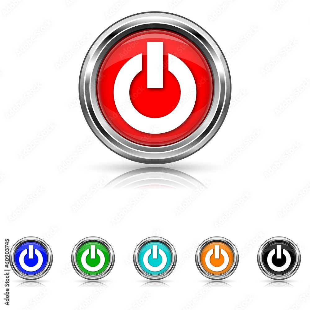 Power button icon - six colours set Power button icon - six colours set