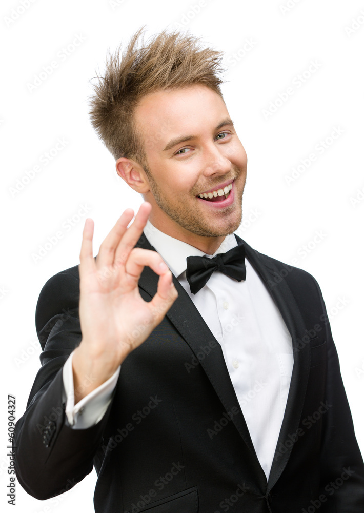 Half-length portrait of ok gesturing manager Half-length portrait of ok gesturing manager