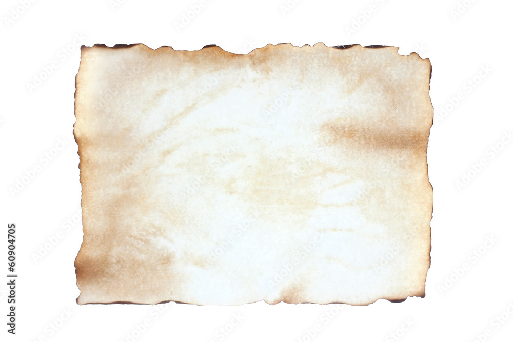 Old sheet blank paper isolated on white background