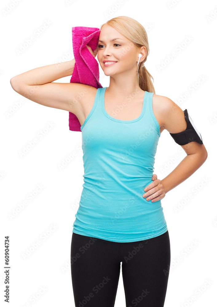 sporty woman running with smartphone and earphones sporty woman running with smartphone and earphones