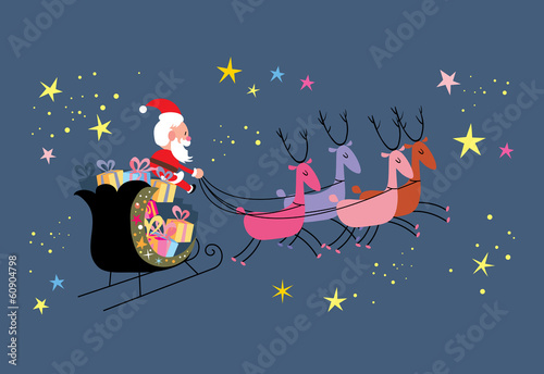 Santa and his sleigh flying