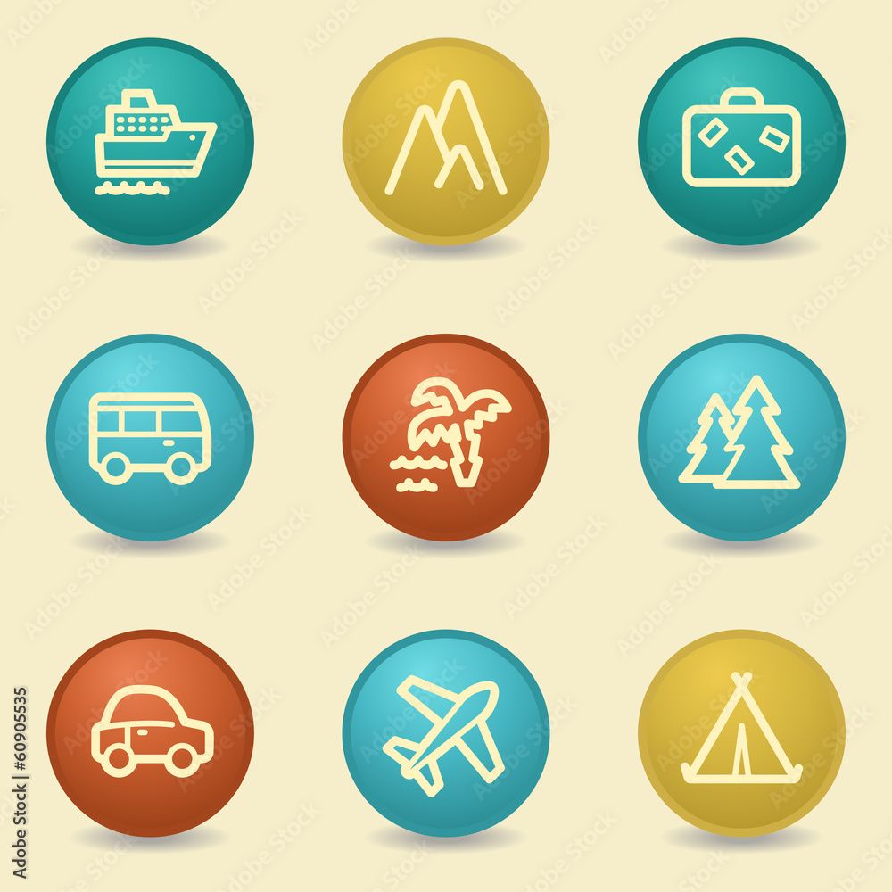 Travel web icons, retro buttons