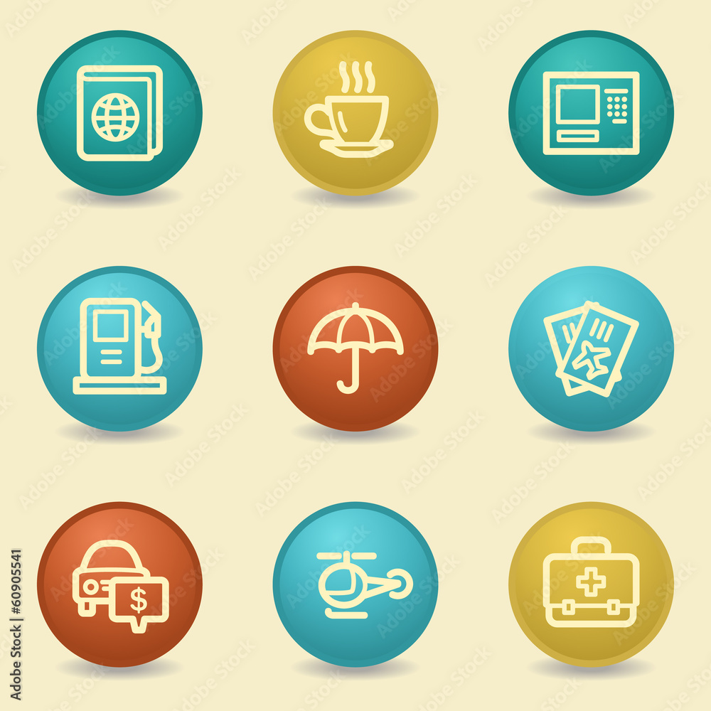 Travel web icons, retro buttons Travel web icons, retro buttons
