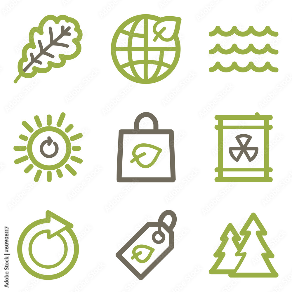 Ecology icons, green line contour series Ecology icons, green line contour series