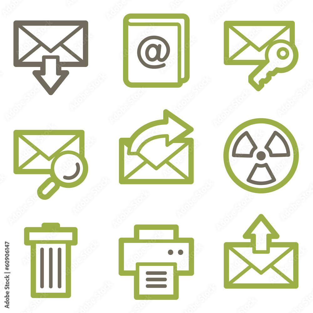 E-mail icons, green line contour series E-mail icons, green line contour series