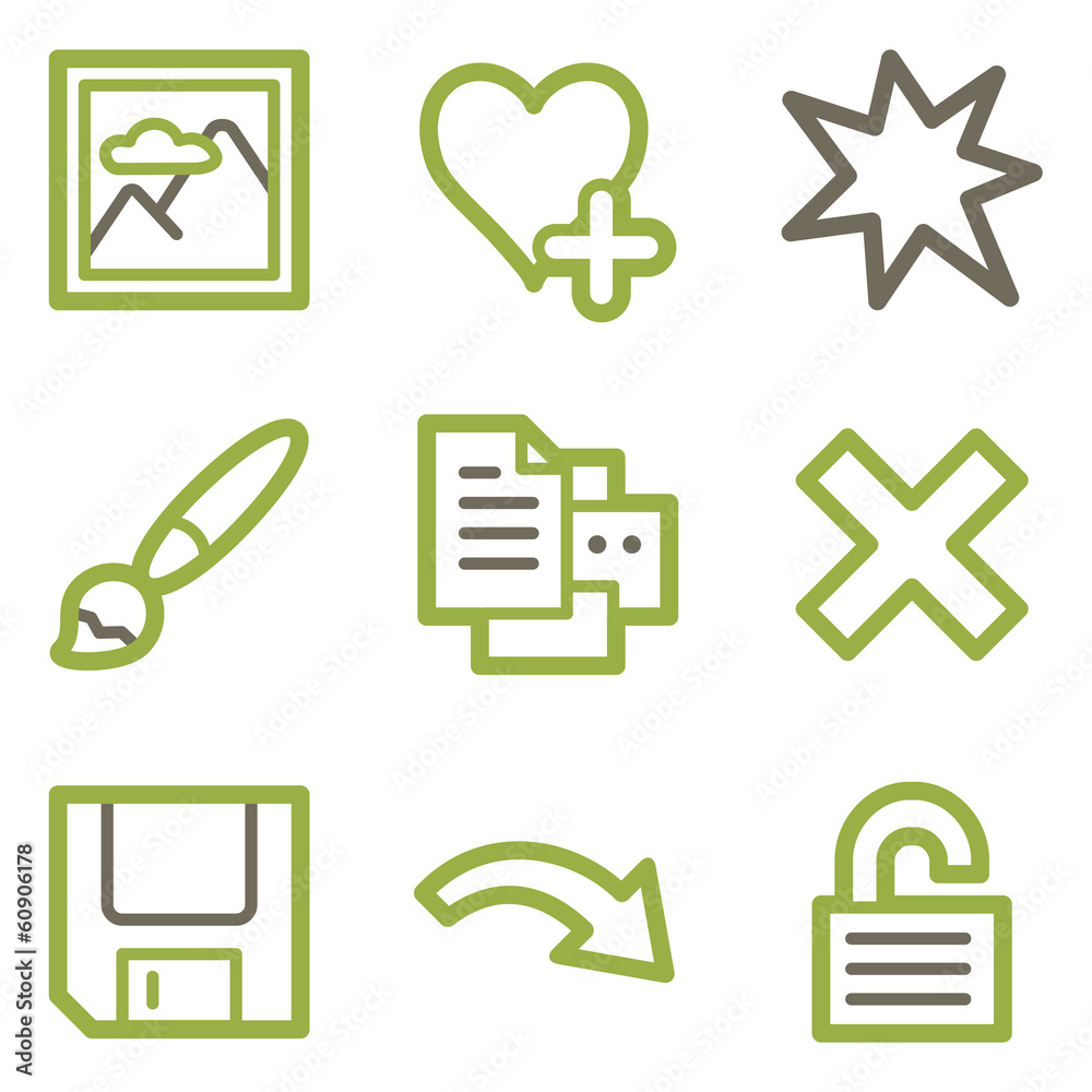 Image viewer icons, green line contour series Image viewer icons, green line contour series