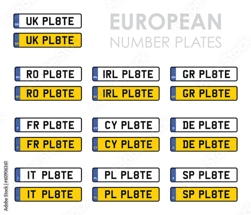 set of european number plates