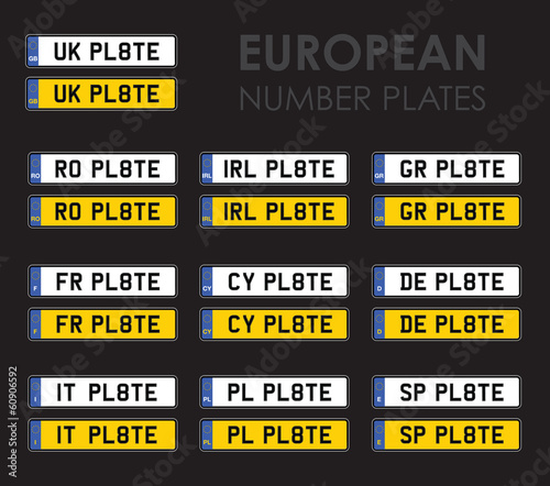 set of european number plates