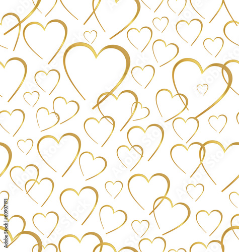 Seamlessly golden hearts on white background