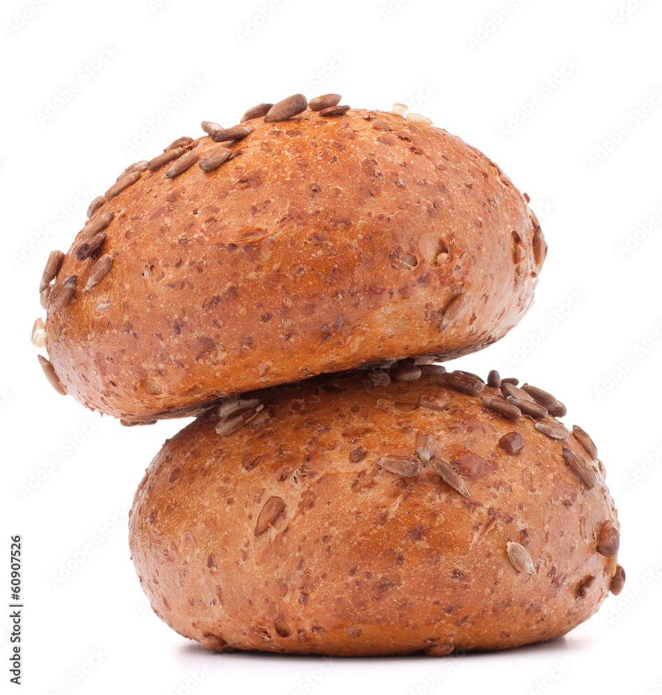 Two hamburger bun or roll with sesame seeds cutout Two hamburger bun or roll with sesame seeds cutout