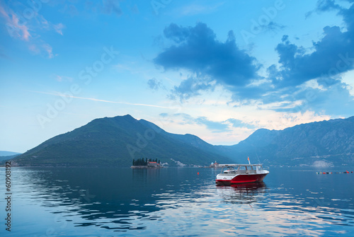 Blue morning landscape in Bay of Kotor, Montenegro