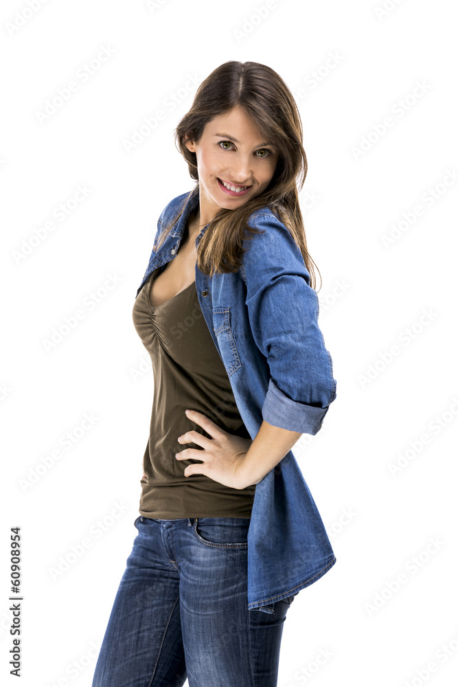 Fototapeta premium Beautiful woman on a white background