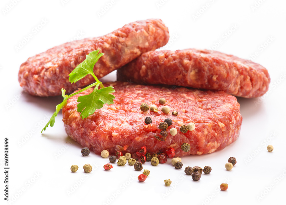 raw hamburger meat isolated on white