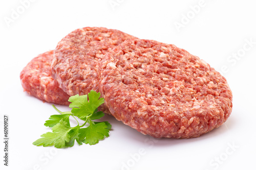 raw hamburger meat isolated on white