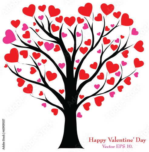 Valentine Tree with Love Heart, Vector Illustration EPS 10.