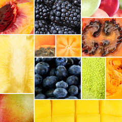 Collage of fresh fruits and berries
