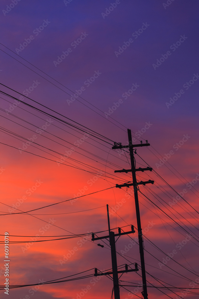 electricity post in evening