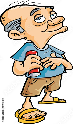 Cute cartoon old man drinking