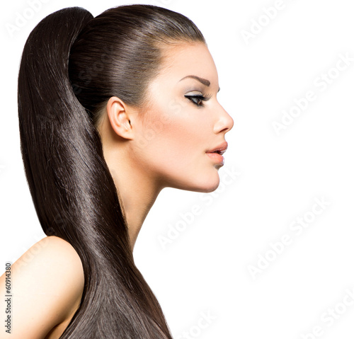 Ponytail Hairstyle. Beauty Brunette Fashion Model Girl