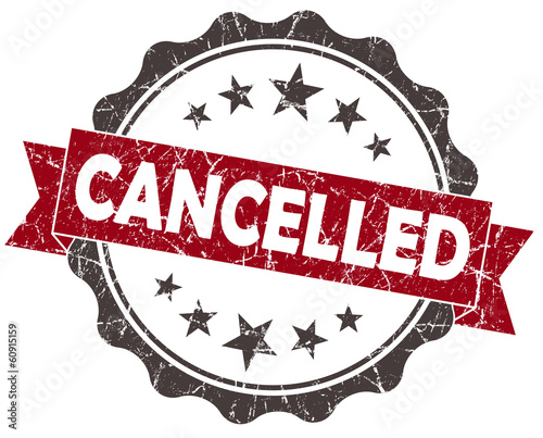 Cancelled red grunge vintage retro seal isolated on white