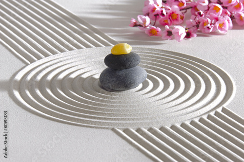 Photography Japanese ZEN garden with stone in sand