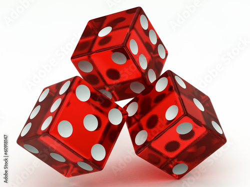 three red dices falling