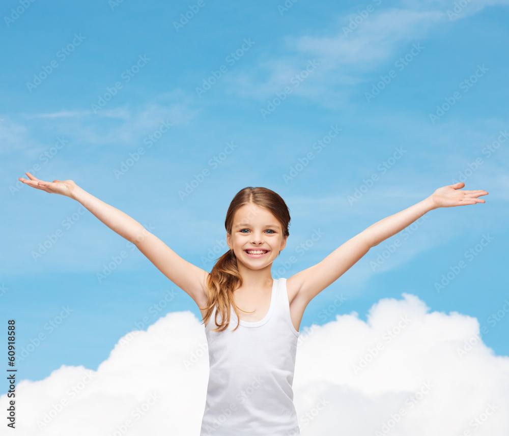 smiling teenage girl with raised hands smiling teenage girl with raised hands