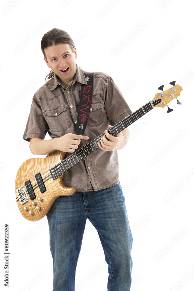 Bass guitarist with a crazy look Bass guitarist with a crazy look