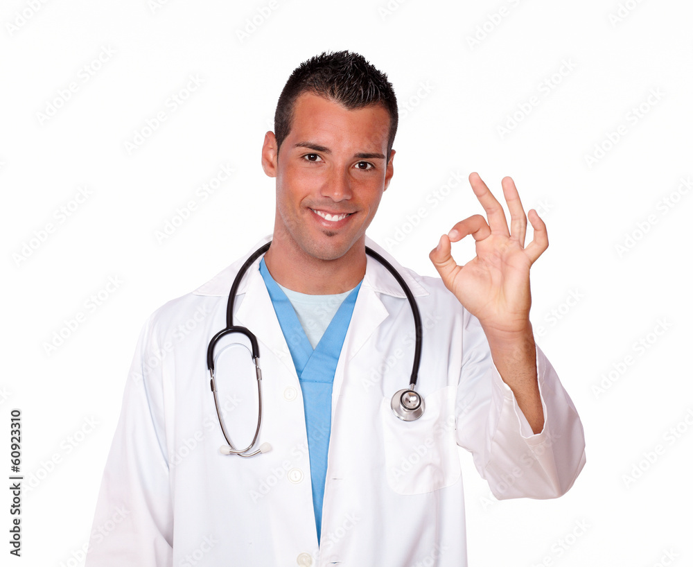 Charming male doctor with ok gesture Charming male doctor with ok gesture
