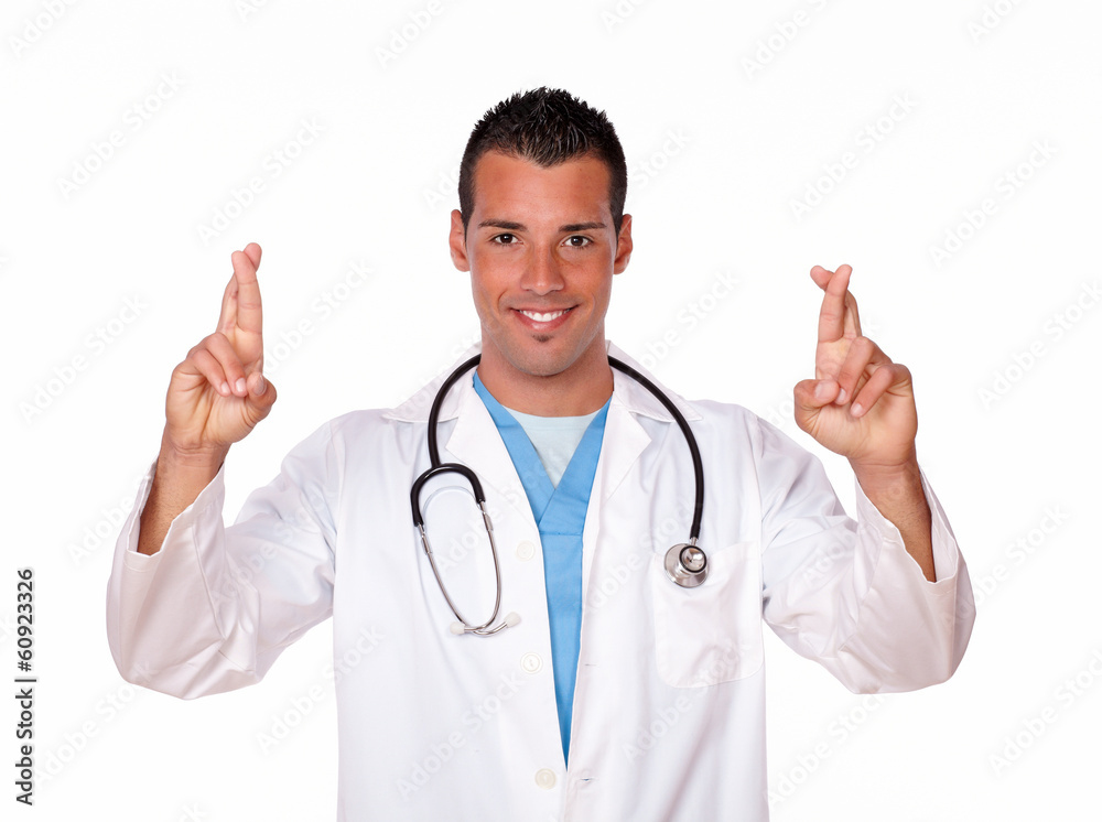 Handsome medical doctor with luck fingers Handsome medical doctor with luck fingers