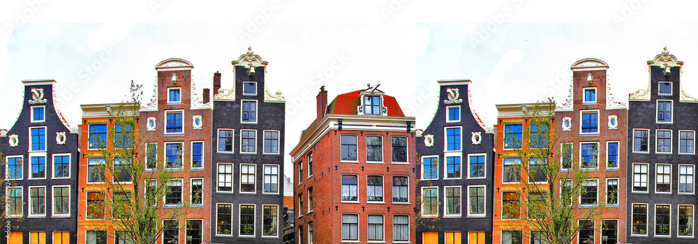 Naklejka premium Amsterdam. tradycyjne domy graniczne