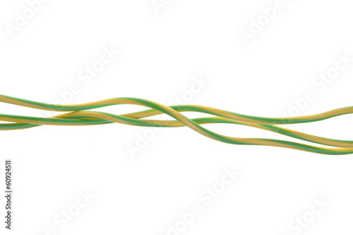 Yellow green electrical grounding cables